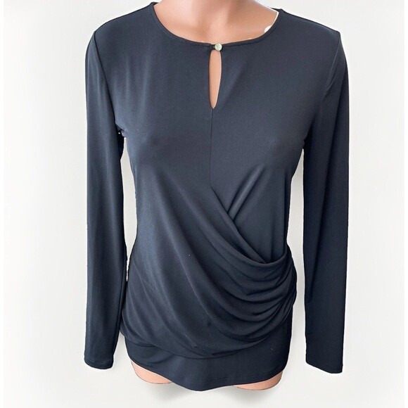 Daisy Fuentes Tops - Daisy Fuentes Black Ruched Basic Top Size S Long Sleeve